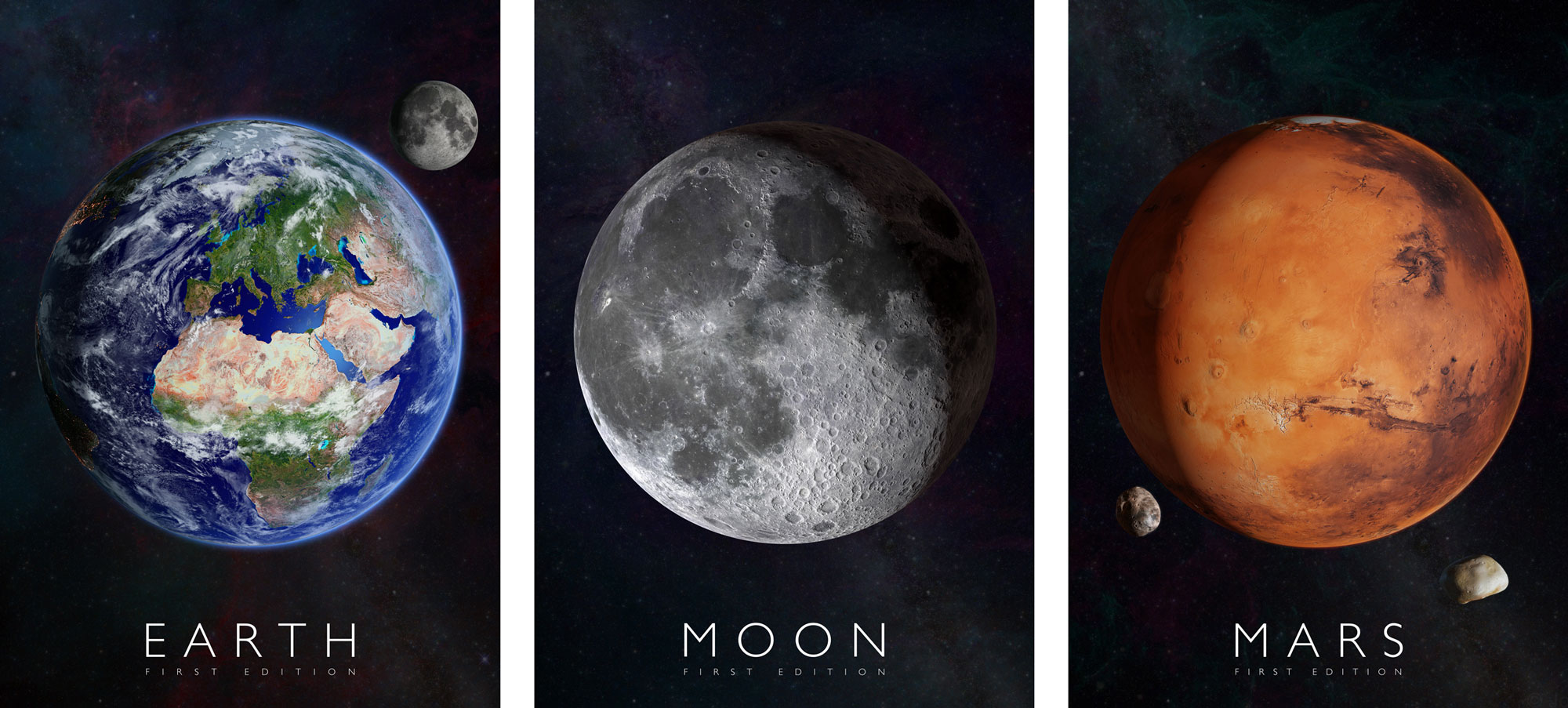 Plagáty Zem, Mesiac a Mars pre rozšírenú realitu 